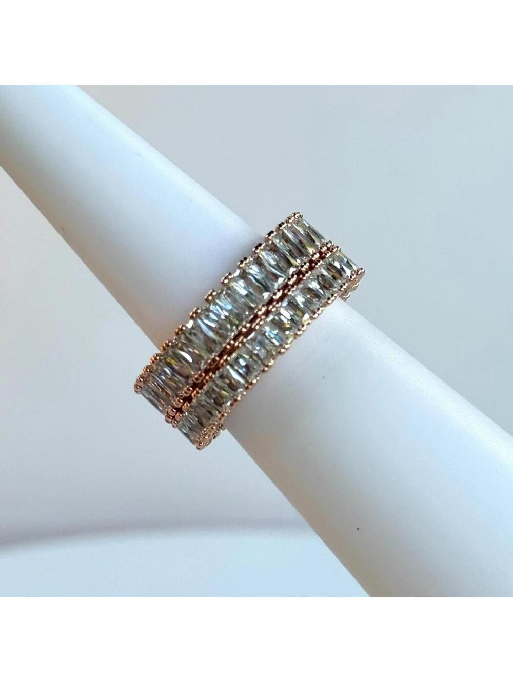 Bomb Party April Ring Sz 7 RG12572 "As You Wish" Cz on Rose Gold (2 Bands)